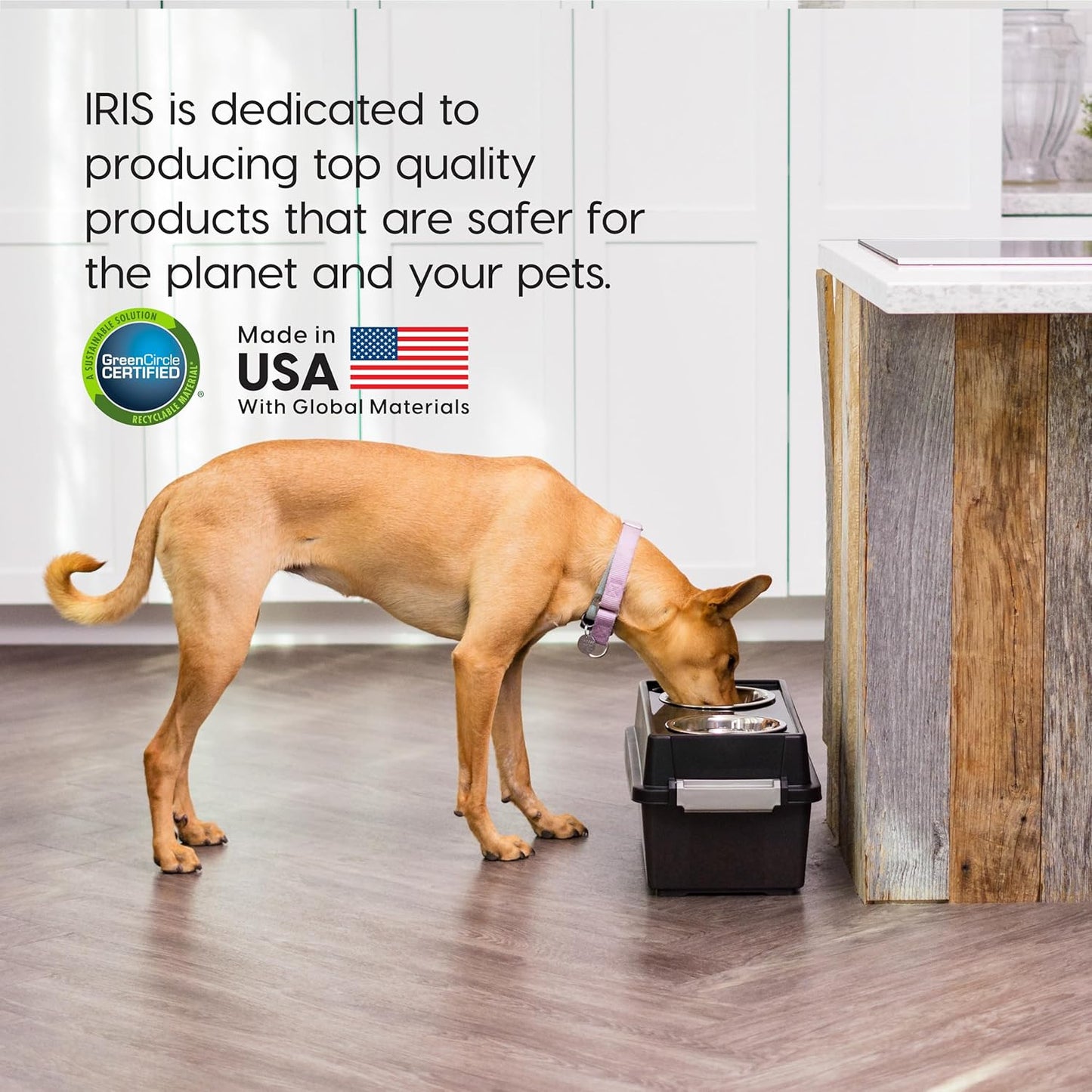 IRIS USA Dog Bowls Elevated with Storage, 15" H Raised Feeding Station, Dog Bowl Stand with Airtight Food Storage Holds 47 lbs, 2 Removable 64 oz Stainless Steel Bowls for Large Dogs, Smoke/Black
