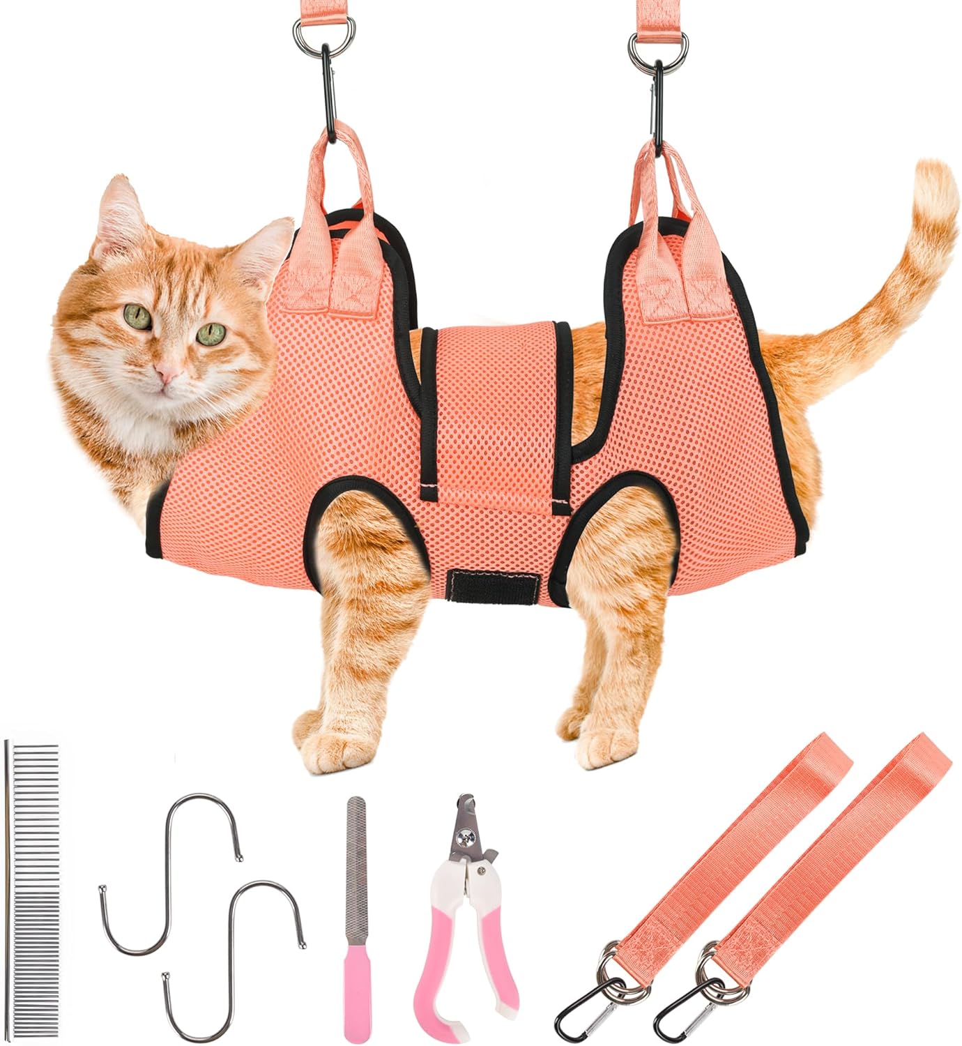PatiencET Dog Grooming Hammock, Pet Grooming Hammock for Cats & Dogs with Security Strap, Dog Sling for Nail Trimming with Nail Clippers/Trimmer, Nail File, Pet Comb(Pink S)