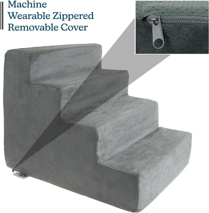3-Step Pet Stairs - Nonslip Foam Dog and Cat Steps with Removable Zippered Microfiber Cover - 2-Tone Design for Home or Vehicle Use by PETMAKER (Tan)