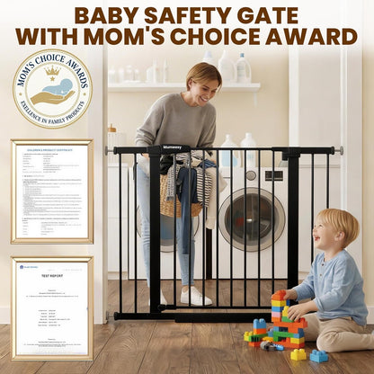 Baby Gate for Stairs, 29.7-40.6" Auto Close Dog Gate Indoor for Doorways, Dual-Lock Design, Adjustable Pet Gate No Drilling with Walk Thru Door for Hallways, Stroller Friendly, Black
