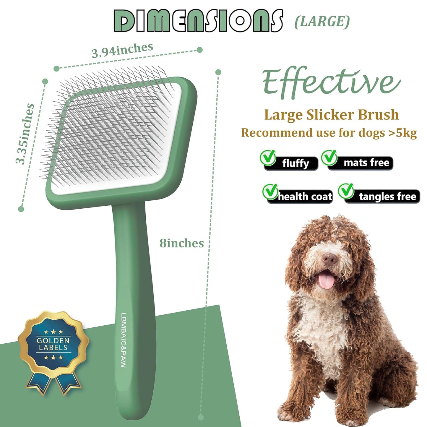 Dog Slicker Brushes for Poodles,Doodles,Goldendoodles,Bernedoodle.Dog Brushes for Thick Long Curly Fur Deshedding,Fluff,Grooming.Remove Loose Fur Quick Easy.Long Pin Slicker Brush.Wooden(Large)