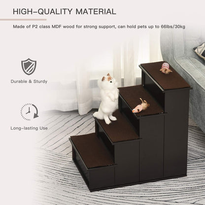 PawHut Pet Stairs, Small Pet Steps with Cushioned Removable Covering for Dogs and Cats Up to 22 Lbs., Natural