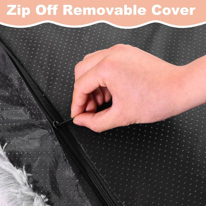 Bedfolks Waterproof Dog Crate Bed, Plush With Removable Washable Cover, Faux Fur Crate Pad for Medium Dogs, Fluffy Kennel 29"x21", Dark Grey