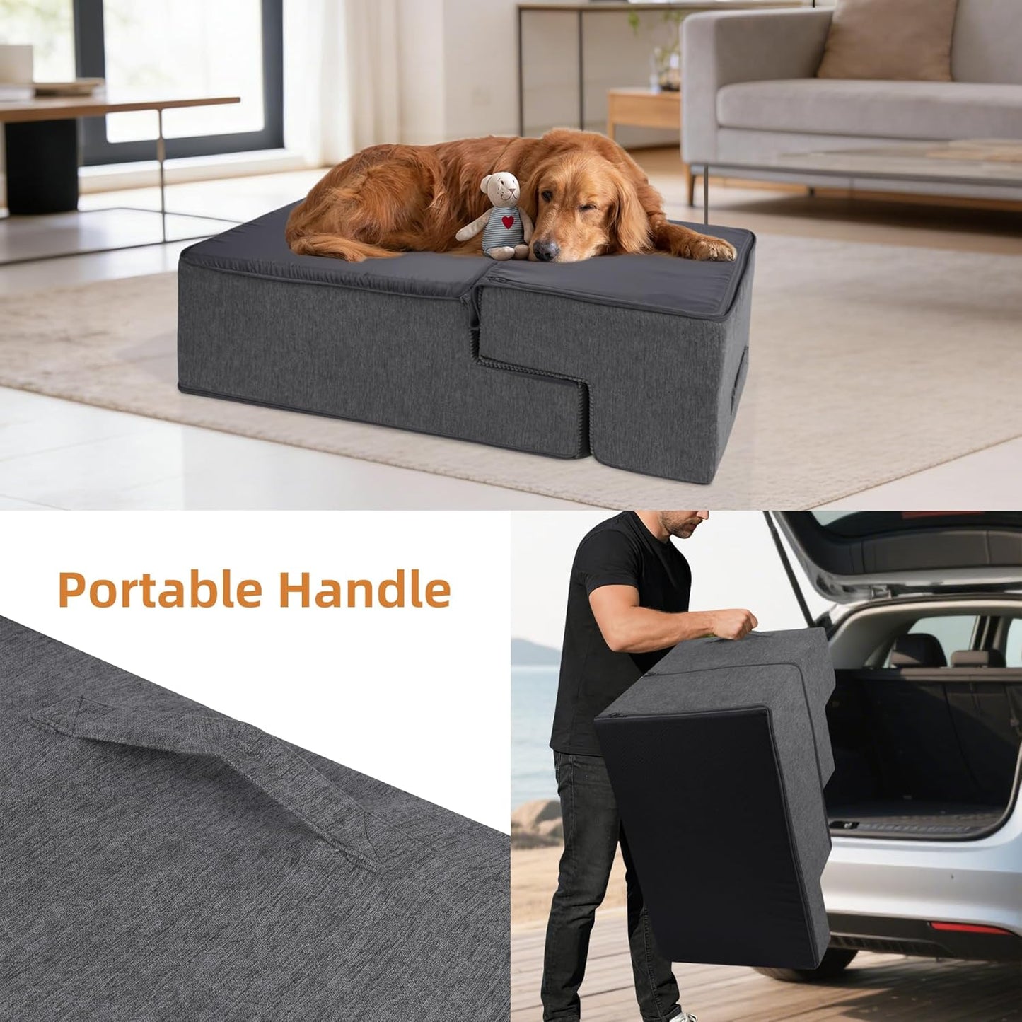 Dog Stairs for Small Dogs, 13.5" H, 3-Step Pet Steps for Couch Sofa and Chair, Non-Slip Balanced Pet Ramp for Medium Cats,Indoor Dog Ladder, Grey
