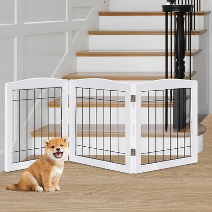 LZRS 2-Panel Freestanding Foldable Wood Dog Gate – Solid Wood & Steel Wire, Chew-Resistant Pet Barrier for Indoor Use, Ideal for Small to Medium Dogs, White