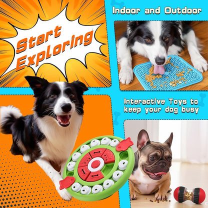 4 in1 Dog Puzzle Toy Set - Slow Feeder & Lick Mat for Puppy IQ Training & Mental Stimulate Treat Dispensing Ball | Pet Enrichment Interactive Toy (4 in 1 Blue+Green)