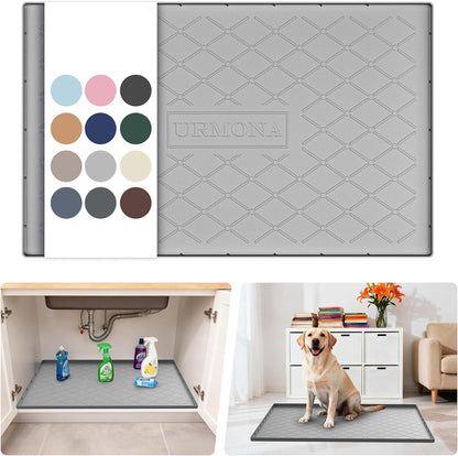 URMONA Under Sink Mat for Kitchen Waterproof, 34" x 22" Silicone Under Sink Mat for Shelf Liner Organizer, Cabinet Sink Protector Under Sink Liner for Bottom Kitchen, Bathroom(Light Grey)