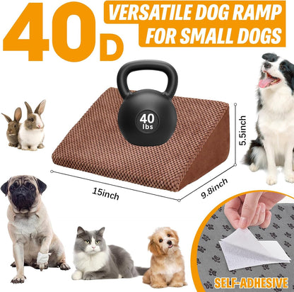 40D Dog Ramp for Stairs for Small & Senior Dogs and Cats – Non-Slip Stair Ramp for Dogs with Gentle Slope, Pet Ramp with Washable Cover & Self-Sticky Pads for Safe Climbing Easy Install(Grey, 3 Pack)
