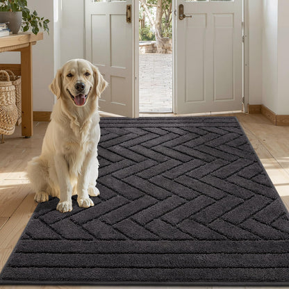 Tindbea Dog Mat for Mud Paws,Absorbs Moisture Dirt Non-Slip Washable Mud Mat for Dogs,Soft Rubber Backing Front Inside Pet Rug for Entryway, Dog Paws, Patio(20"x48",Charcoal)