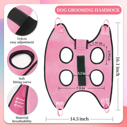 PatiencET Dog Grooming Hammock, Pet Grooming Hammock for Cats & Dogs with Security Strap, Dog Sling for Nail Trimming with Nail Clippers/Trimmer, Nail File, Pet Comb(Pink S)