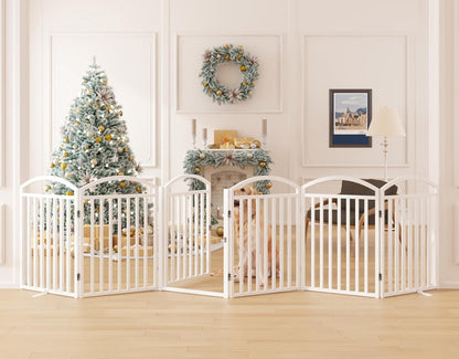 Folding No-Assembly Freestanding Dog Gate with Door,32" Heights Foldable Pet Fence,144" Extra Wide Accordion Puppy Folding Playpen for Doorways,House,Stairs (6 Panels,White)