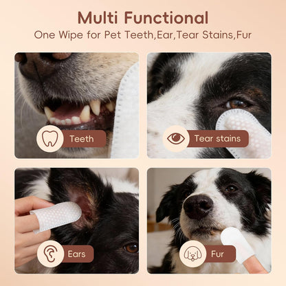 Dog Teeth Cleaning Wipes, 60 Pcs Pet Dental Cleaning Finger Wipes Tooth Brushing Kit for Dogs Cats Plaque Tartar Remove, Dog Healthy Mouth Toothbrush Finger Wipe for Pets Oral Care, Coconut Oil