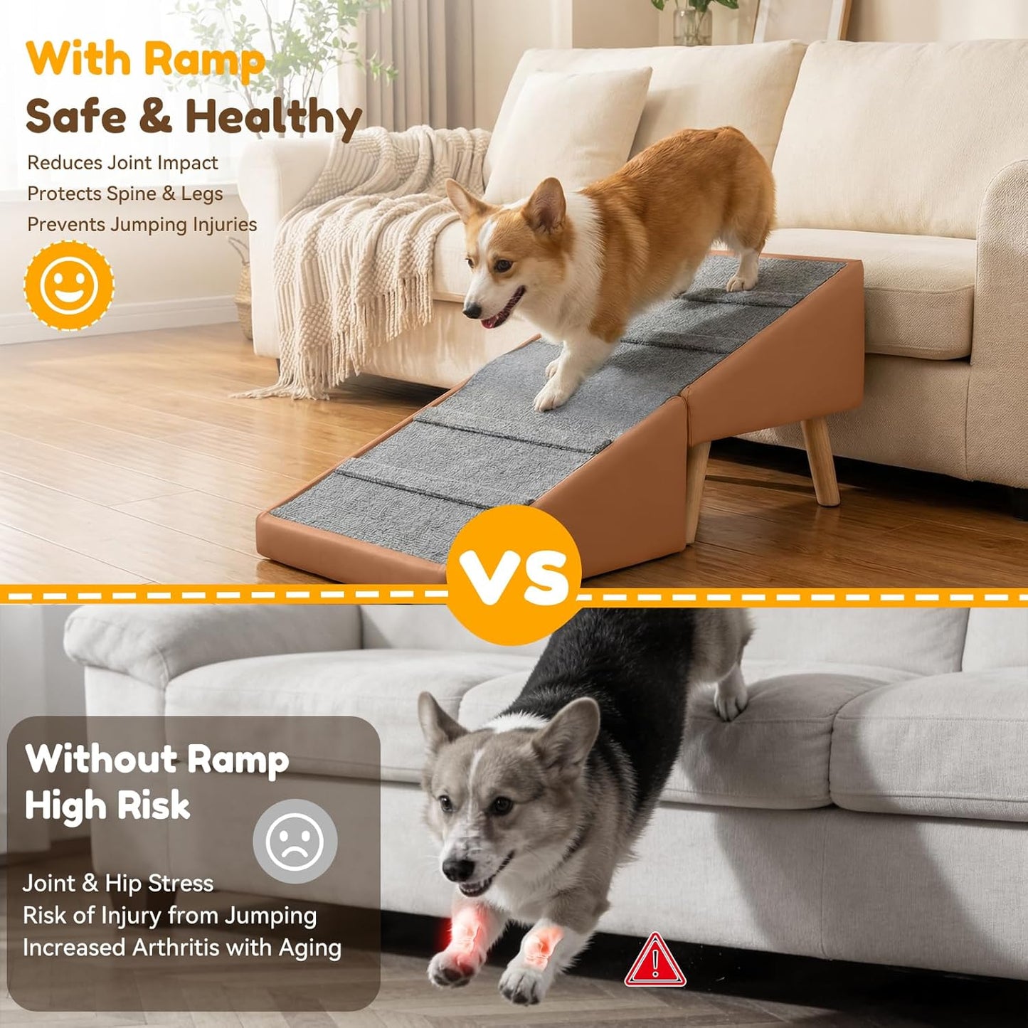 Dog Ramp for Small Dogs, 15.7" H 3-in-1 18.5" Extra Wide Foldable Ottoman & Hidden Storage Design Dog Stairs for Couch Sofa, Non-Slip Pet Steps for Puppy Senior Injured Dogs (White)