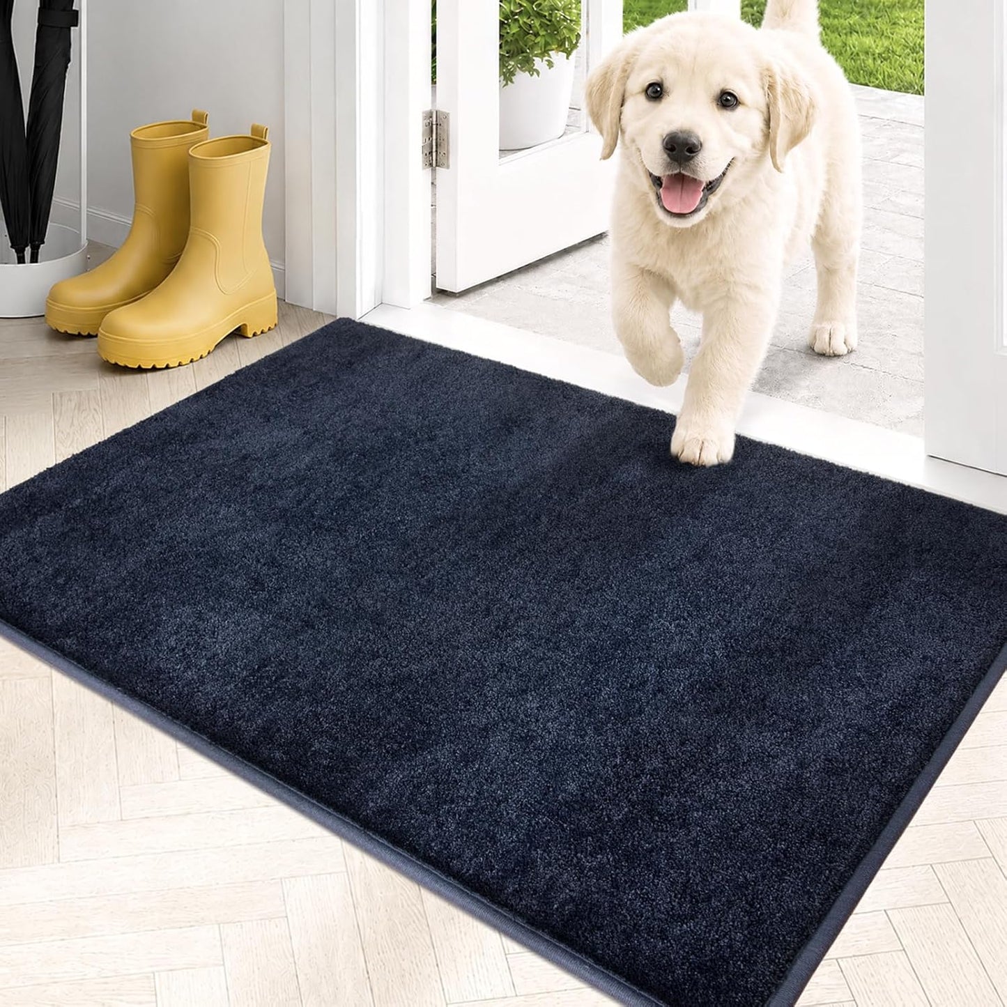 PURRUGS Dirt Trapping Door Mat 20" x 31.5", Non-Slip Machine Washable Entryway Rug, Dog Doormat, Indoor Front Door Mat, Super Absorbent Entry Rug for Muddy Shoes & Paws, Bluish Grey-Black
