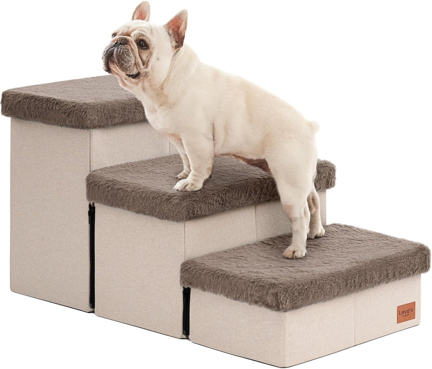 Love's cabin Dog Stairs with Storage 13" H, Foldable Pet Stairs for Small Medium or Large Dogs, Cat Puppy Steps Ramp with Zip up to 150 lbs, Solid Grey, 2 Steps
