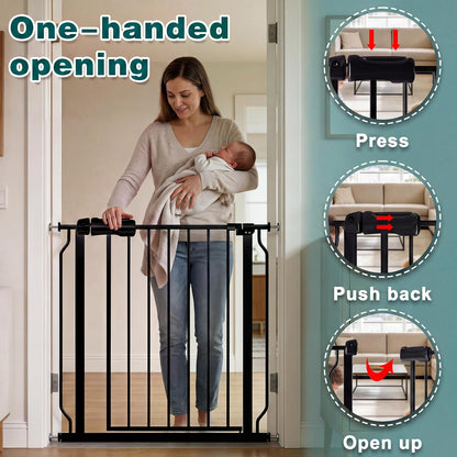 Extra Wide Baby Gate with Door, 52.76~62.2 Inch Wide Presure Mounted No Drill Metal Auto Close Child Gate for Stair Doorway - Indoor Outdoor Safty Gate for Toddler Dog Doggie, Black