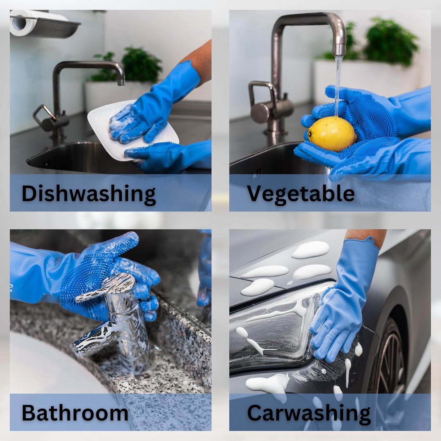 Dog Washing Gloves with Bristle Scrubbers, Reusable Silicone Gloves Ideal for Pet Bathing, Massaging & Grooming (Gray)