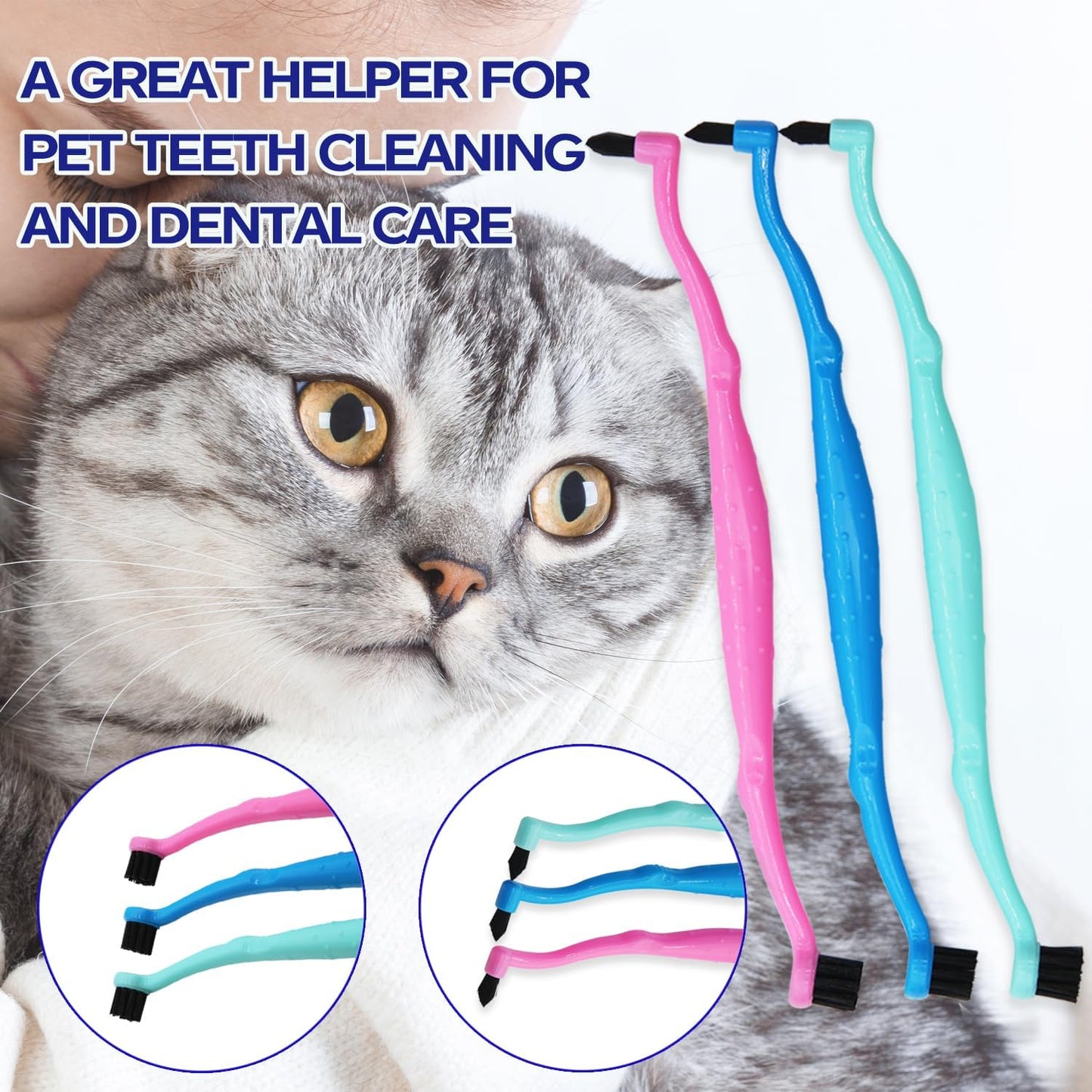 Dual Sided Cat Toothbrush Dog Toothbrush Finger Brush Micro Head, Suitable for Small to Large Dogs & Cats (White, Small)
