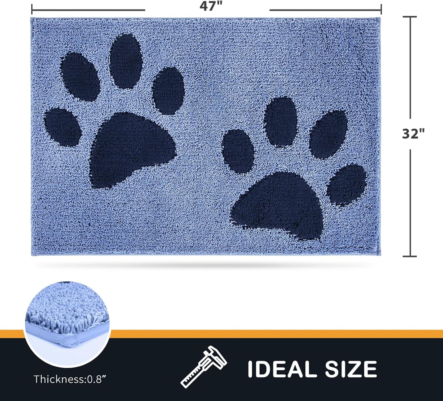 PURRUGS Dirt Trapping Door Mat 20" x 31.5", Non-Skid/Slip Machine Washable Microfiber Entryway Rug, Dog Doormat, Super Absorbent Welcome Mat for Muddy Wet Shoes and Paws, Grey