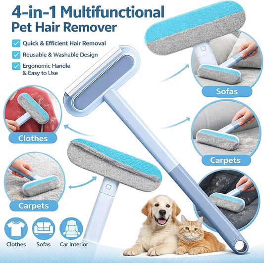 2026 NEW Electrostatic Pet Hair Remover | 19" Adjustable Handle with Five Finger Magic Gloves | Reusable Cat Fur Remover Mitt | Dog Grooming Hair Removal Tool for Couch Carpet Bedding Clothes, 2 pcs