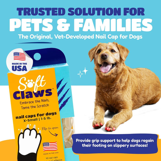Soft Claws Nail Caps for Dogs with Non-Slip Design Made in USA - 40 Dog Nail Covers for Long-Lasting Protection of Floors and Furniture - Silver, XX-Large