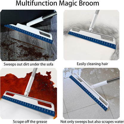 Rubber Air Broom Multifunction Silicone Floor Squeegee, Air Broom for Floor with 56" Long Handle, 4-in-1 Rubber Sweeper for Dirt, Liquids, Pet Hair, Tile Hardwood Floors, Carpet, Living Room (Purple)