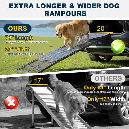 DoCred Dog Ramp for Car, 71'' L x 20'' W Dog Ramps for Large Dogs, Extra Wide Pet Ramp with Non-Slip Surface for Medium & Large Dogs to Get in Car, SUV & Truck, Supports Up to 250 Lbs
