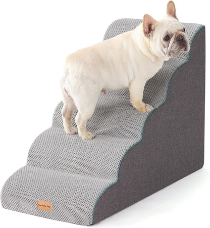 Gardner Pet 4-Step Dog Stairs for Small Dogs 18.5" H, Curved 4-Step Pet Stairs, Dog Steps for High Bed (18-20 in), Couch with Durable Non-Slip Waterproof Fabric Cover and CertiPUR-US Certified Foam
