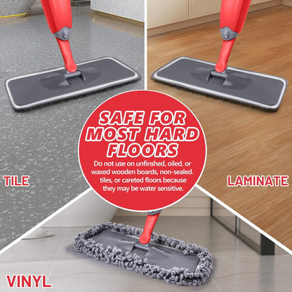 HOMTOYOU Spray Mops for Floor Cleaning: Wet Mop for Hardwood Tile Wood Laminate Vinyl - 3 Washable Microfiber Pads for Swiffer Powermop - Absorbs Pet Hair Dust