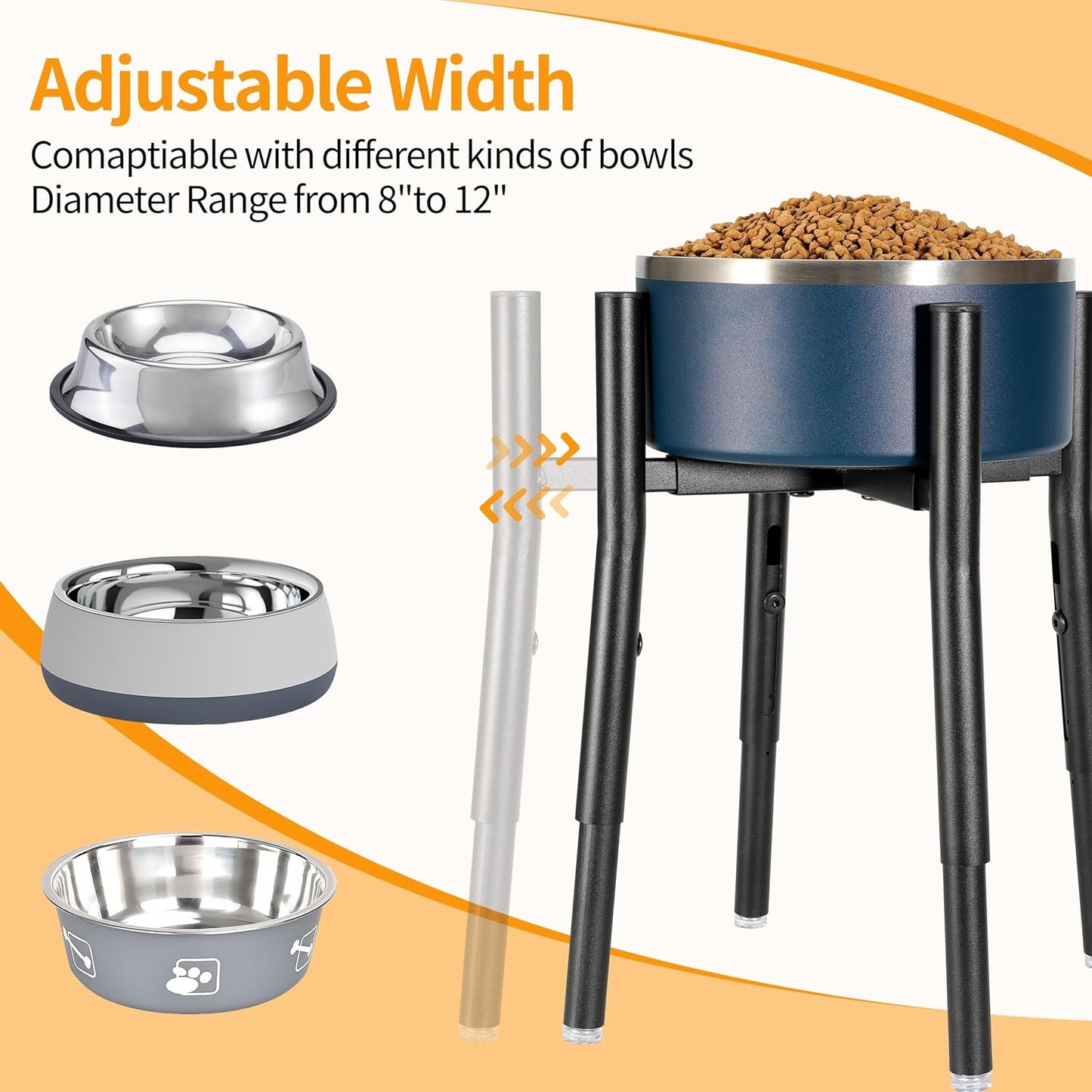 PROERR Single Dog Bowl Stand,Tall Dog Food Stand Adjustable Wide 7-11" Heights 14.5",Metal Elevated PET Bowl Holder Raised Water Feeder for Medium,Large Dog(Bowl Not Included)