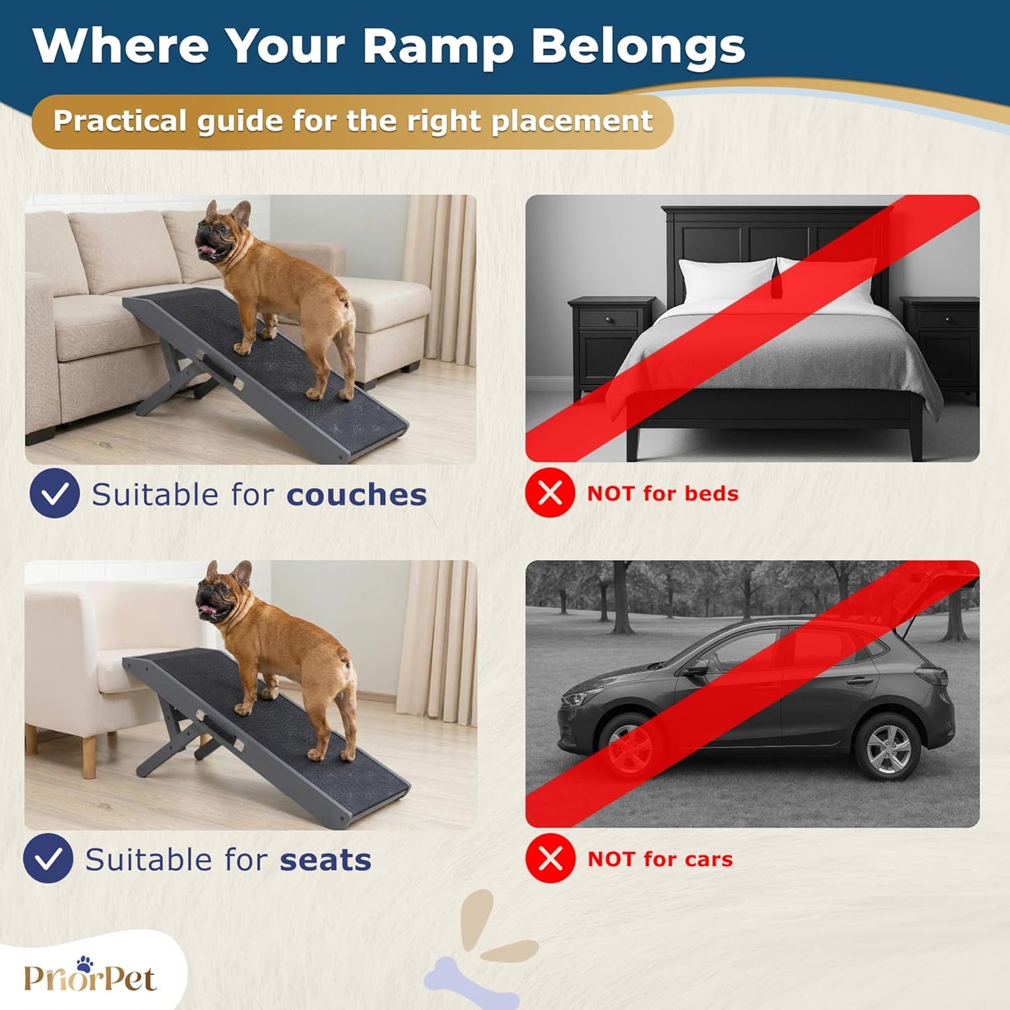 Dog Ramp for Couch – Non-Slip, Sturdy Build Foldable Wooden Dog Ramp – Supports up to 200 lbs – 7 Adjustable Heights (14"–20.5") – Enhanced Stability – Birchwood Pet Ramp for Small Dogs – Gray