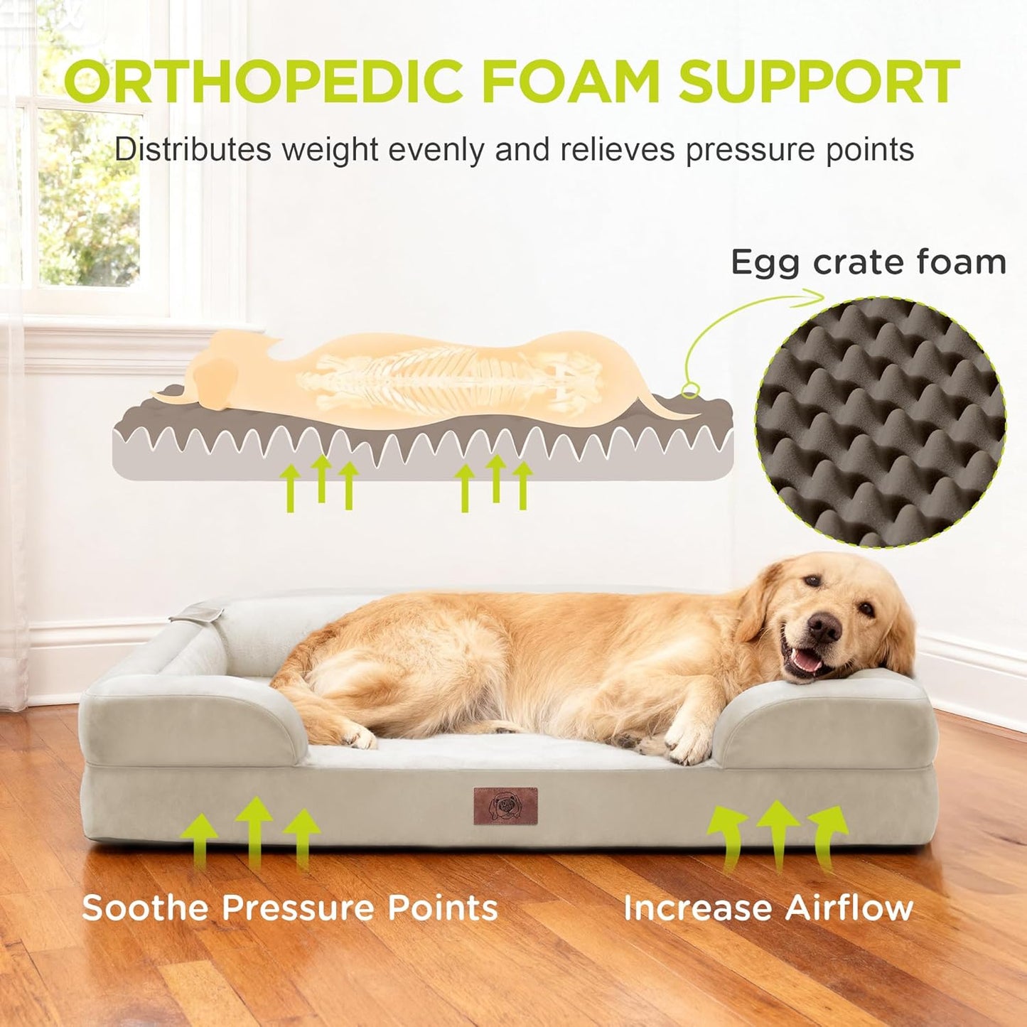 Extra Large Dog Bed, Orthopedic XL Washable Memory Foam Bed for Big Dogs Waterproof Pet Couch Sofa Bolster with Removable Cover, Non-Slip Bottom, Tennis Ball Toy, 42x30