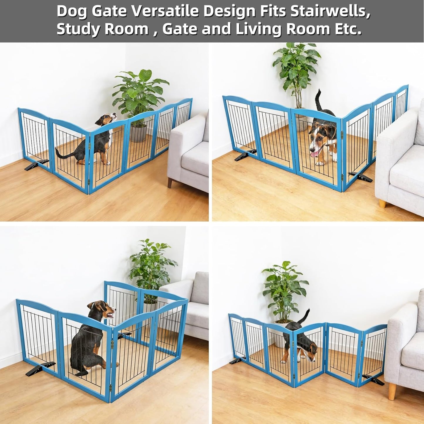 ZJSF Freestanding Dog Fence Indoor, Foldable Dog Gate for Doorways, Stairs or Hallways, Sturdy Wood Extra Wide Pet Gate with Support Feet for The House, White, 24 "Height-3 Panels