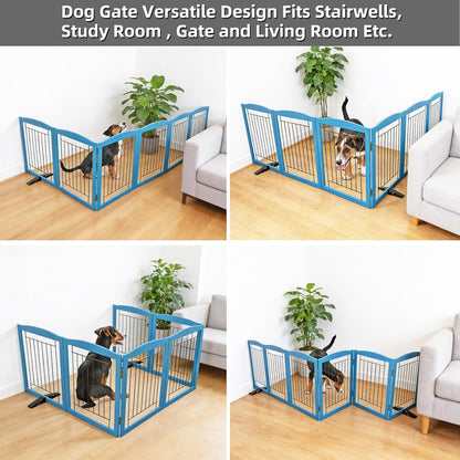 ZJSF Freestanding Dog Fence Indoor, Foldable Dog Gate for Doorways, Stairs or Hallways, Sturdy Wood Extra Wide Pet Gate with Support Feet for The House, White, 24 "Height-3 Panels