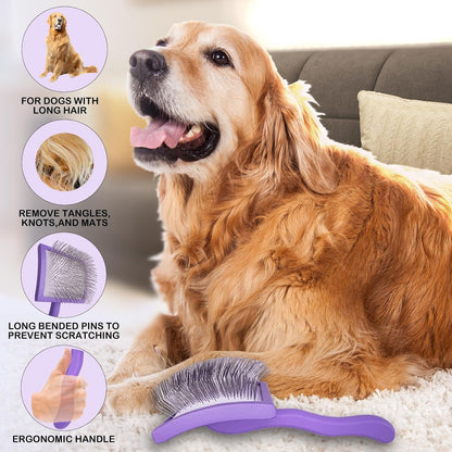 Dog Slicker Brush for Golden Doodle Grooming Kit - Dematting Brushes for Goldendoodles, Labradoodles, Poodles - Pet Hair Brush for Medium & Long Haired Dogs - Large (Blue)