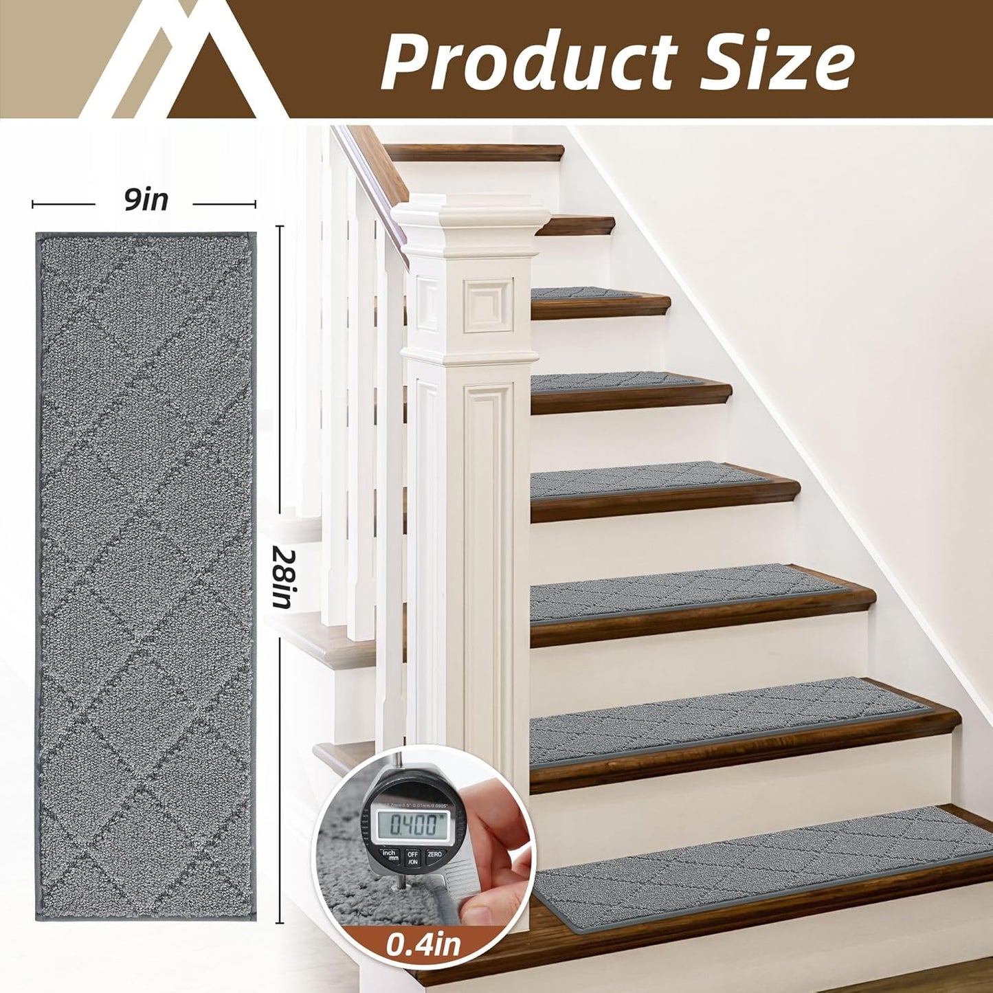 COSY HOMEER Edging Stair Treads Non-Slip Carpet Mat 28inX9in Indoor Stair Runners for Wooden Steps, Edging Stair Rugs for Kids and Dogs, 100% Polyester TPE Backing (7pc, Beige)