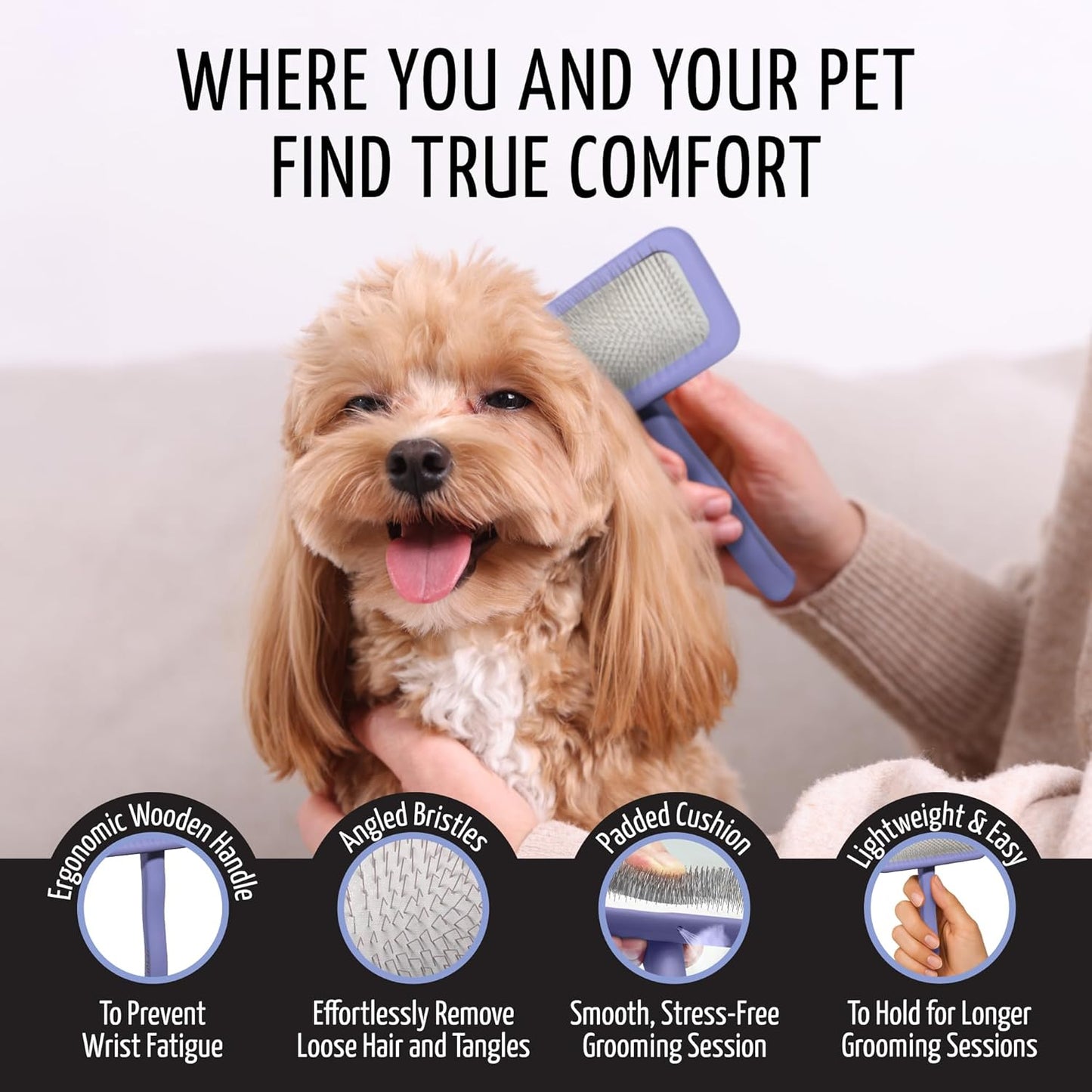 Tauro Pro Line Slicker Brush for Dogs & Cats, Deshedding, Dematting & Detangling Grooming Tool for Medium to Long Coats, Ideal for Doodles & Poodles, Flexible Cushion, Purple, Medium Size (M)