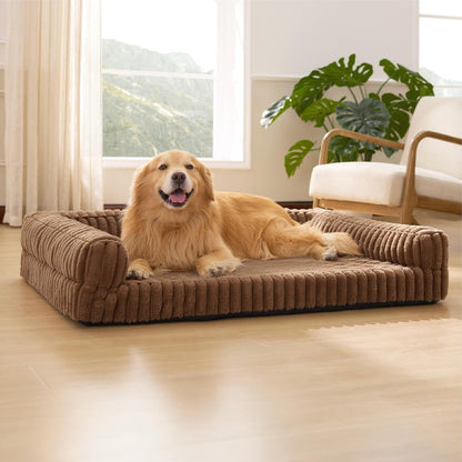 Bedsure ComfyFleece™ Orthopedic Dog Beds Large Sized Dog, Waterproof Memory Foam Pet Couch Sofa with Sides, Non-Slip Bottom and Egg-Crate Foam Large Pet Bed with Washable Corduroy Cover, Grey