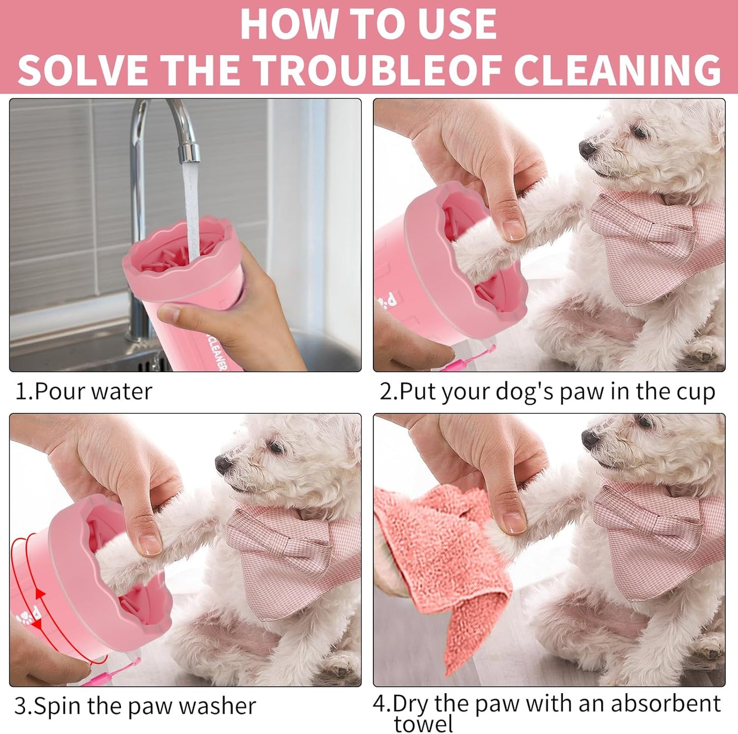 Professional 7 in 1 Dog Paw Cleaner for Dogs & Cats - Includes 1 Portable Paw Washer, 1 Bath Brush, 2 Dog Toothbrushes and 3 Absorbent Towels Note: Fits Paws up to 2 Inches Wide (Small, Blue)