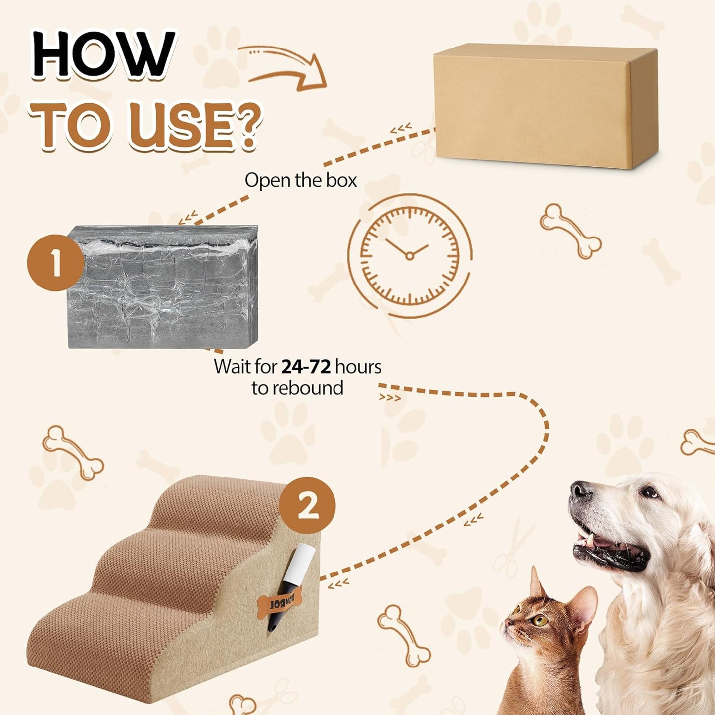 Romrol Dog Stairs Ramp for High Beds Couches, High Density Foam Pet Steps with Durable Non-Slip Waterproof Fabric Cover, Dog Stairs for Small Dogs or Cats or Pets, 5-Step, 22 Inch, Grey