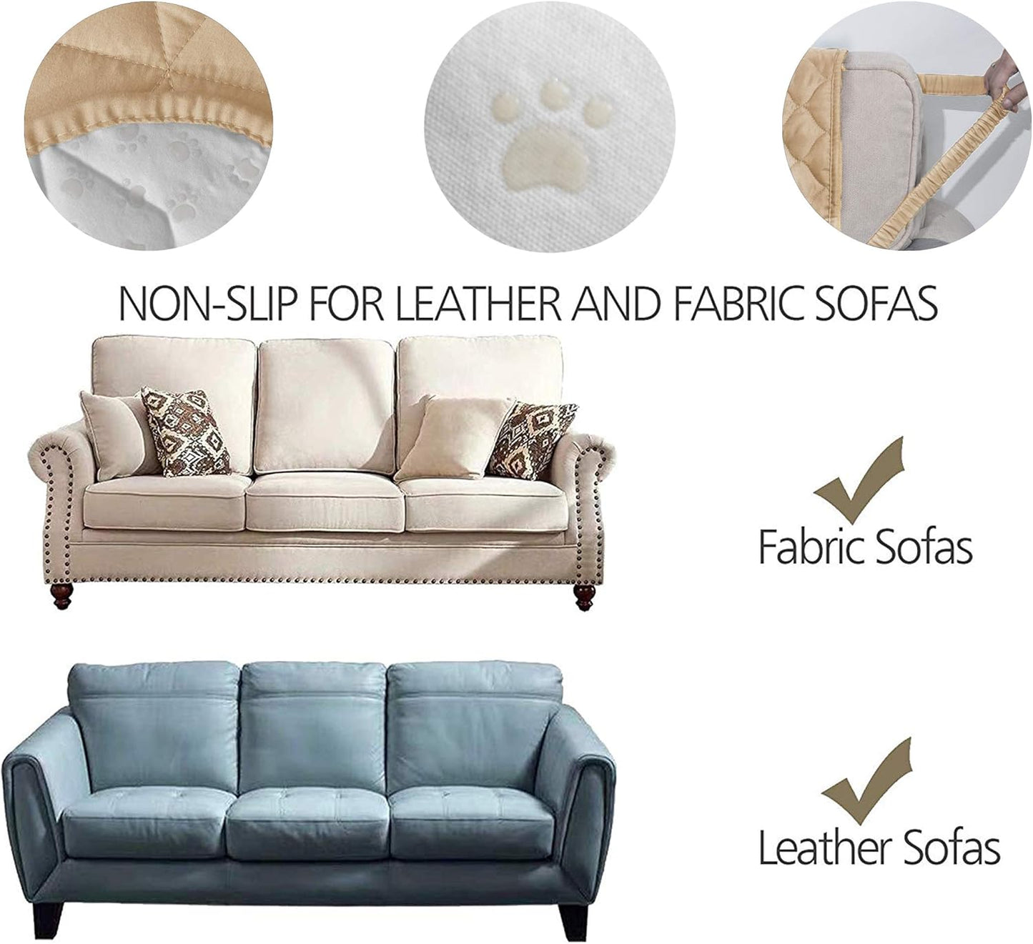 Ameritex Couch Sofa Slipcover 100% Waterproof Nonslip Quilted Furniture Protector for Dogs, Children, Pets, Machine Washable (Beige, 68")