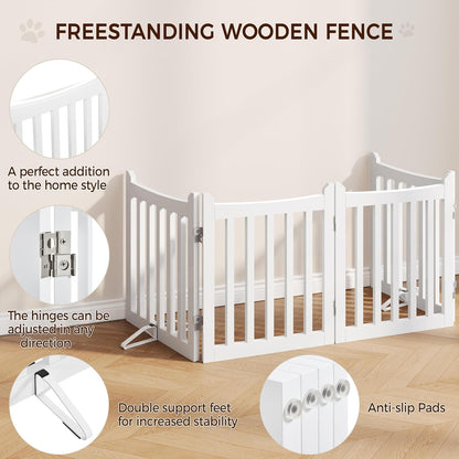 Yaheetech 36" H Extra Tall Freestanding Pet Gate 4-Panel Wooden Dog Fence with 2 Support Feet Folding Dog Gate for Indoor, Stairs, Doorways, Halls, Kitchen Wooden Pet Barrier White, 79.5" L x 36" H