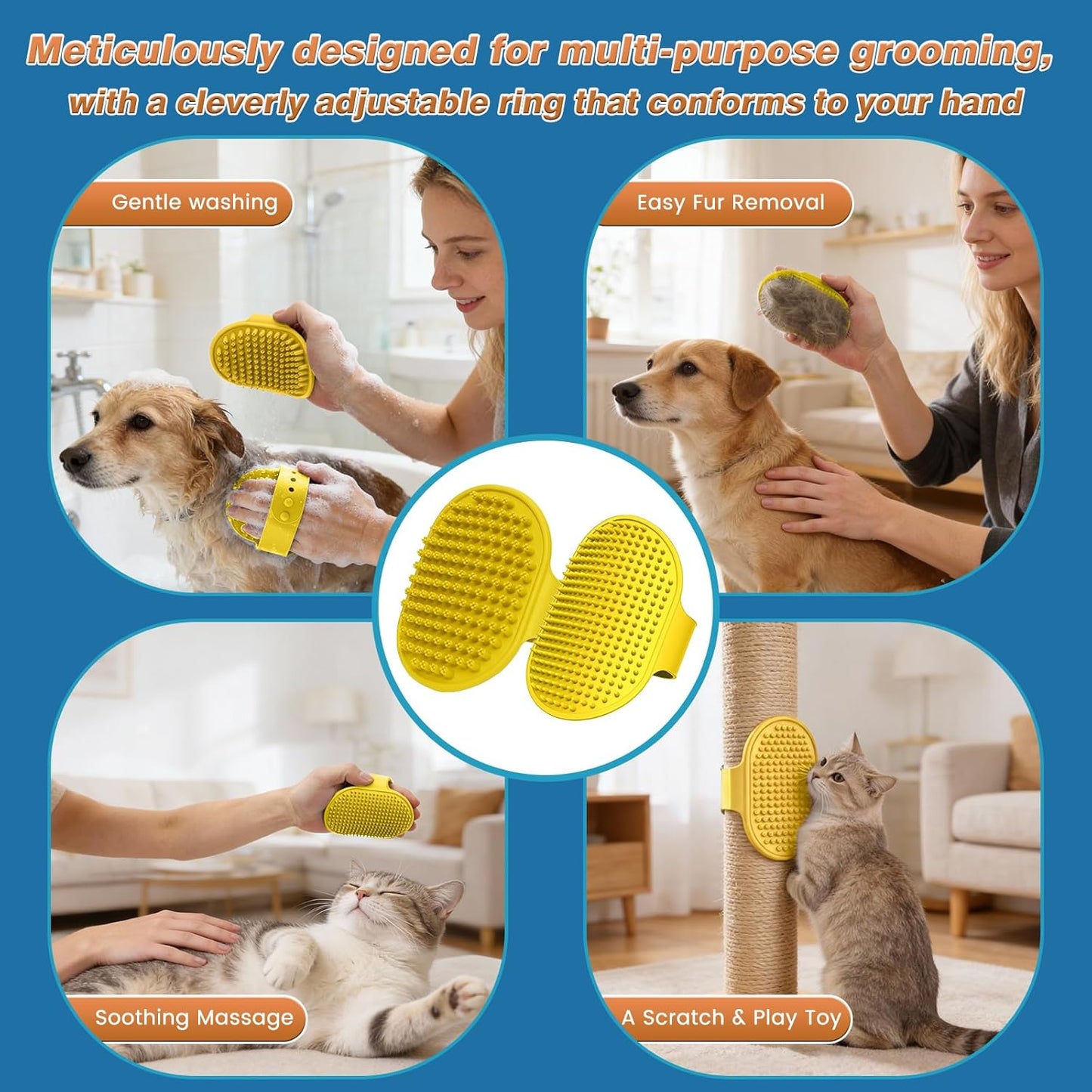 7PCS Dog Washing Gloves | Dog Bath Brush | Storage Bag | Dog Finger Toothbrush for Short & Long Haired Dogs & Cats | Efficient Deshedding Bathing & Massaging, Suitable for Pets (Sage Green)
