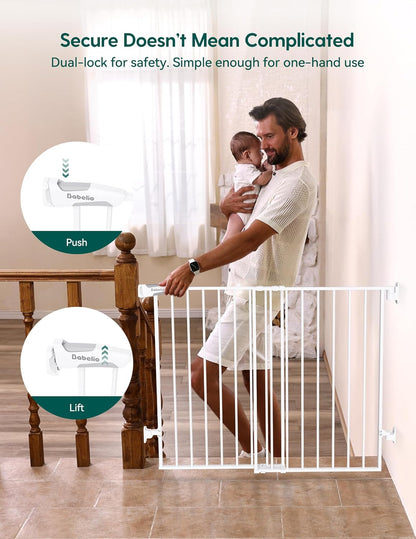 Babelio Baby Gate for Stairs, Kitchen & Doorways, 26-43" W 28" H No Bottom Bar| Easy Installation| One-Handed Operation| Auto-Close| Hardware Mount (Drill Needed) Safety Dog/Pet Gate Indoor (White)