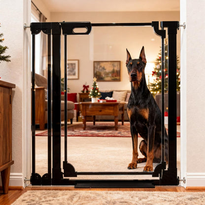 30.7" Tall Clear Acrylic Baby Gate 29.5"-47.2" Wide Pressure Mounted Clear Dog Gate Indoor - No Drill Auto Close, Walk Through Baby Gates for Stair & Doorways & Hallway