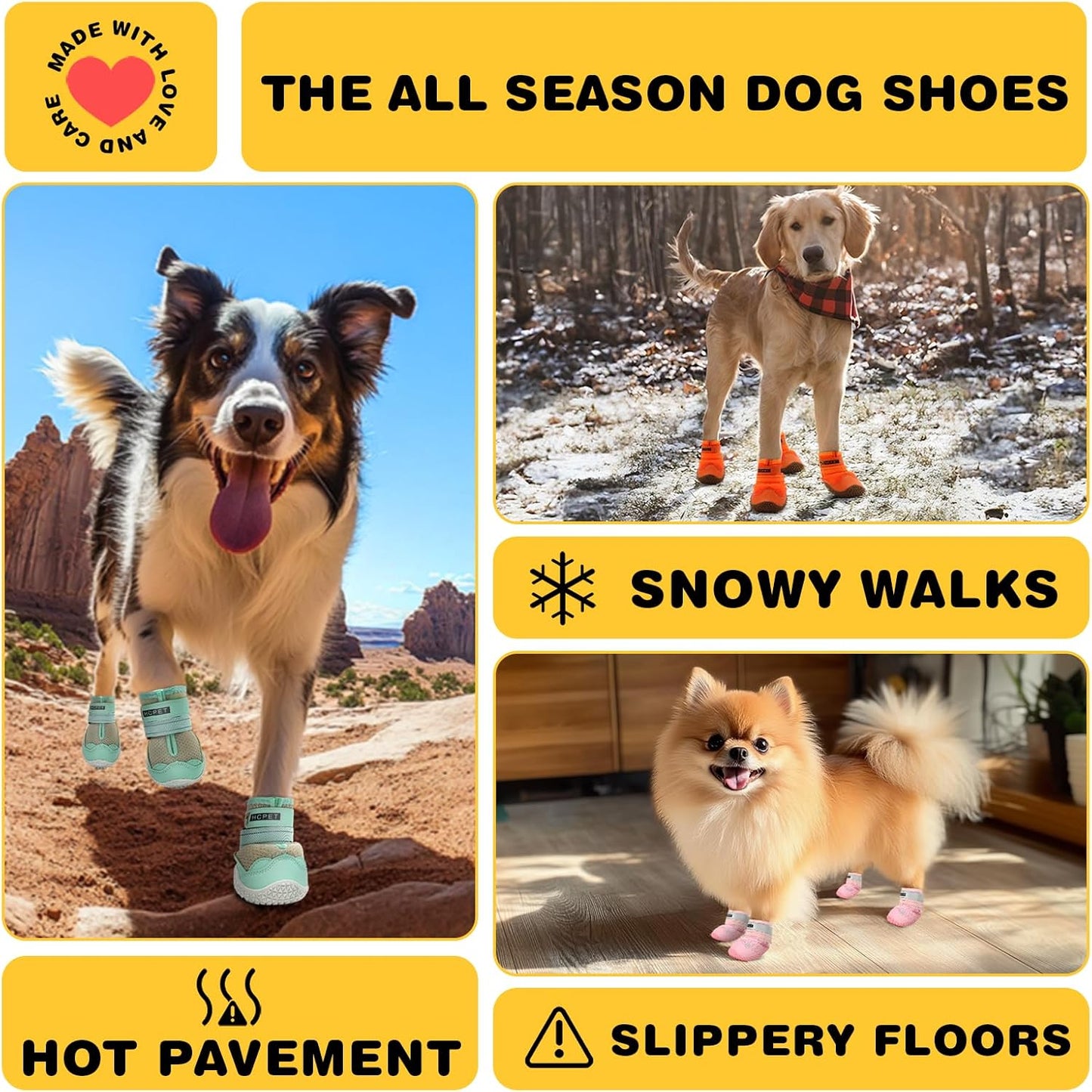 Hcpet Dog Shoes for Dogs, Dog Booties for Dogs, Anti-Slip Dog Boots & Paw Protectors for Hot Pavement Winter Snow Hiking with Reflective Straps Khaki Size 6, 4PCS