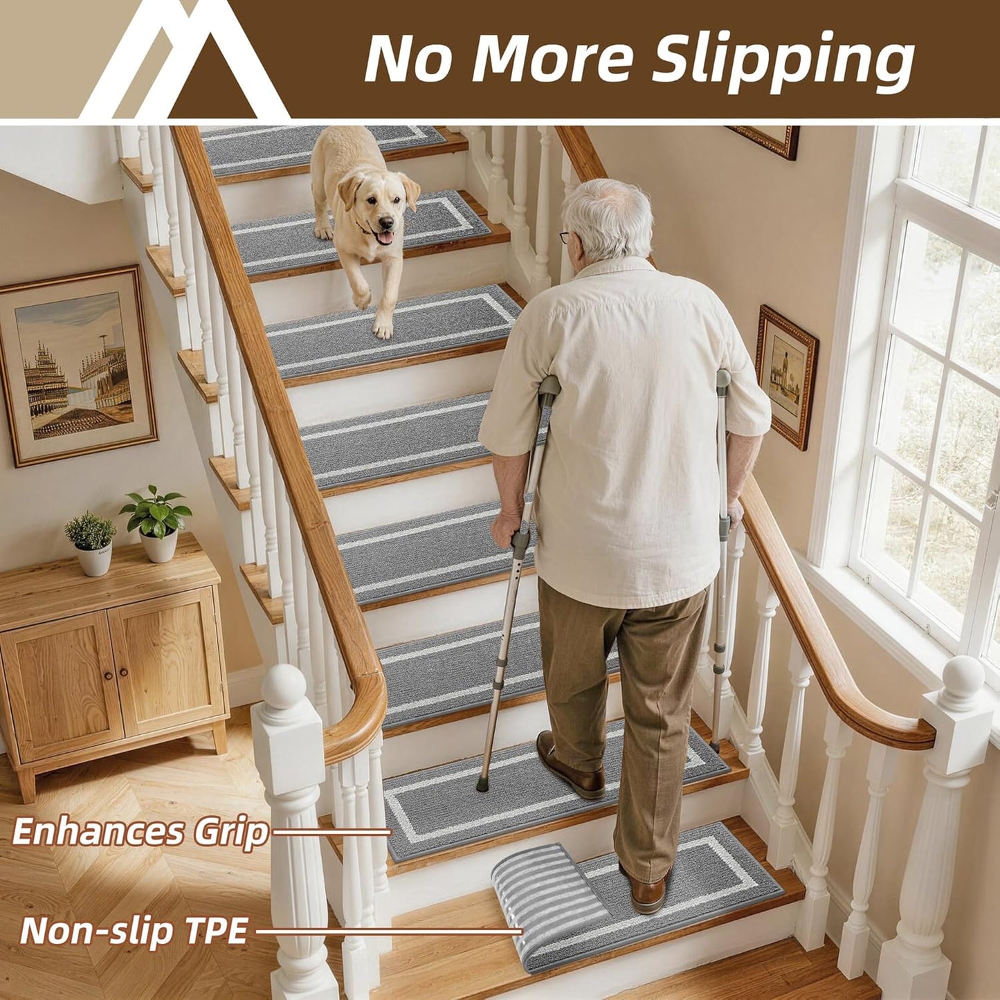 COSY HOMEER Soft Stair Treads Non-Slip Carpet Mat 28inX9in Indoor Stair Runners for Wooden Steps,Stair Rugs for Kids and Dogs, 100% Polyester TPE Backing 4pcs,Beige