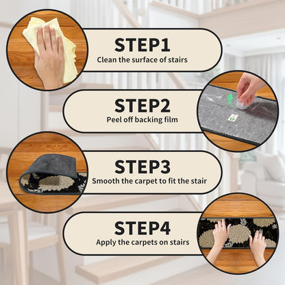 Non-Slip Stair Treads for Wooden Steps 15pcs,8"x30" Stair Carpet Treads for Indoor Use,Peel and Stick Stair Runners,Washable Reusable Adhesive Backing,Pet-Friendly Stair Capet for Kids,Elders,Dogs