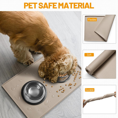 Hubulk Dog Feeding Mat,100% Waterproof Food Grade Silicone Pet Food and Water Bowl Placemat,Dishwasher, High Raised Edge to Prevent Spills,Nonslip Tray to Stop Messes on Floor (19"x12"x0.5", Grey)