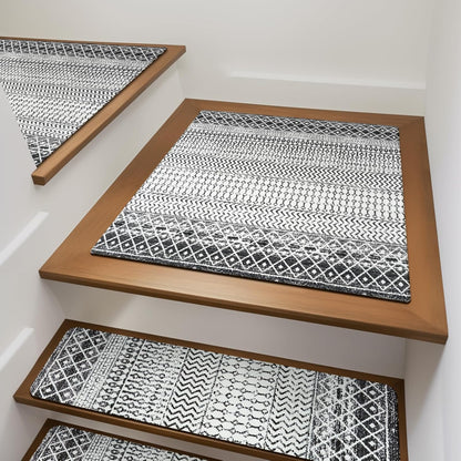 OJIA Boho Stair Treads Non-Slip Stair Runners for Wooden Steps Indoor 15PCS 30"x8" Washable Carpet Stair Treads Stair Mats Staircase Step Treads for Kids, Elders and Dogs, Stair Covers, Black